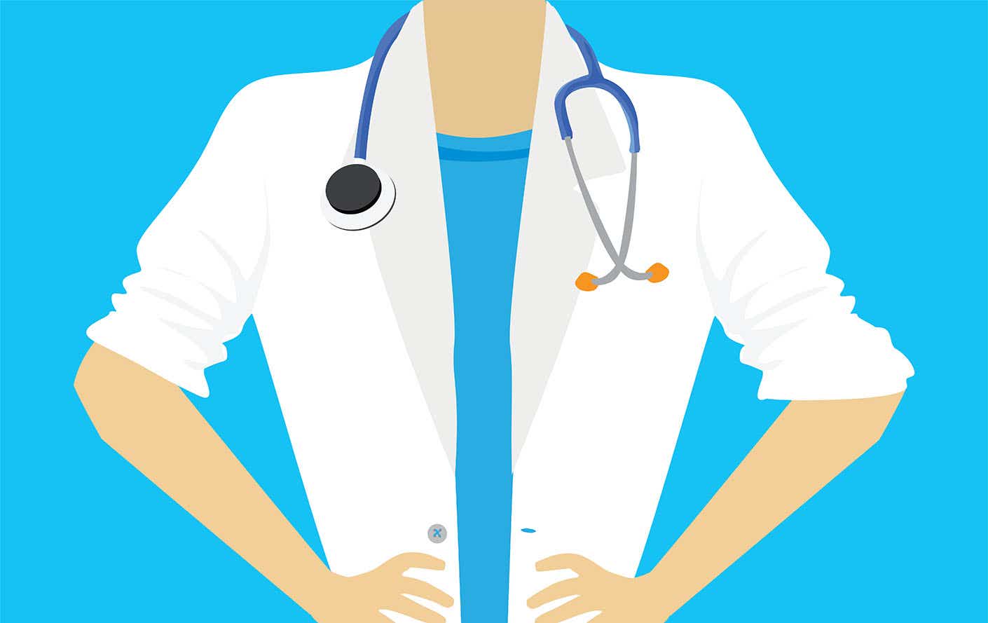 Female doctor or nurse close up, medical background, flat vector illustration