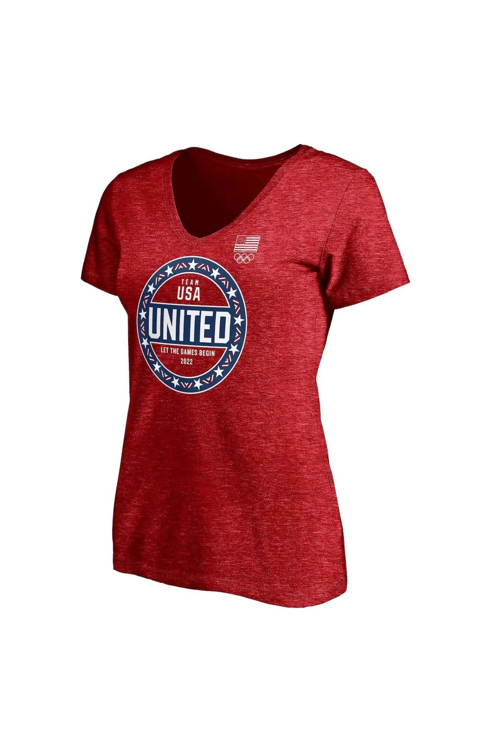 red v-neck shirt with united states olympics graphic