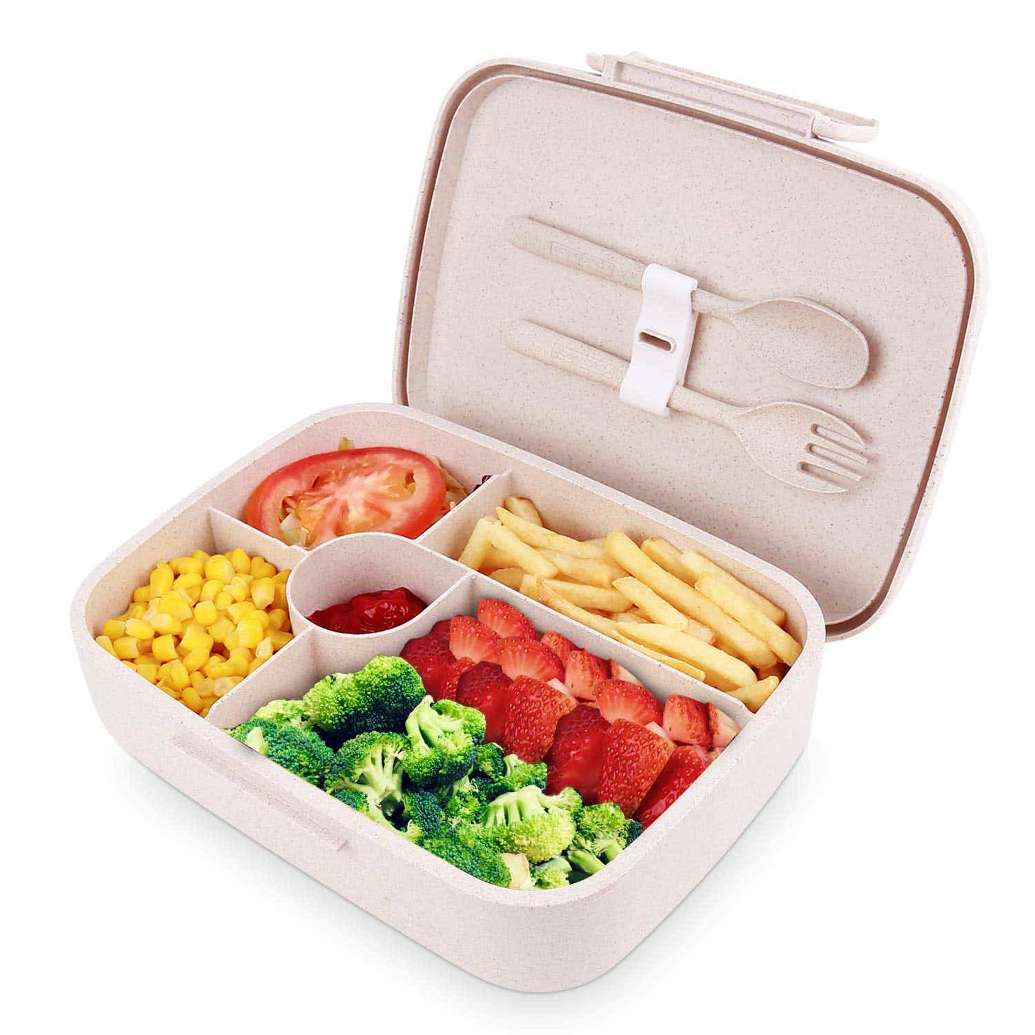 food container with divisions and fork and spoon compartment