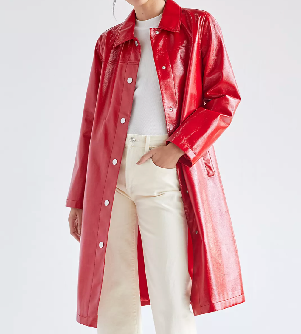 red pleather coat
