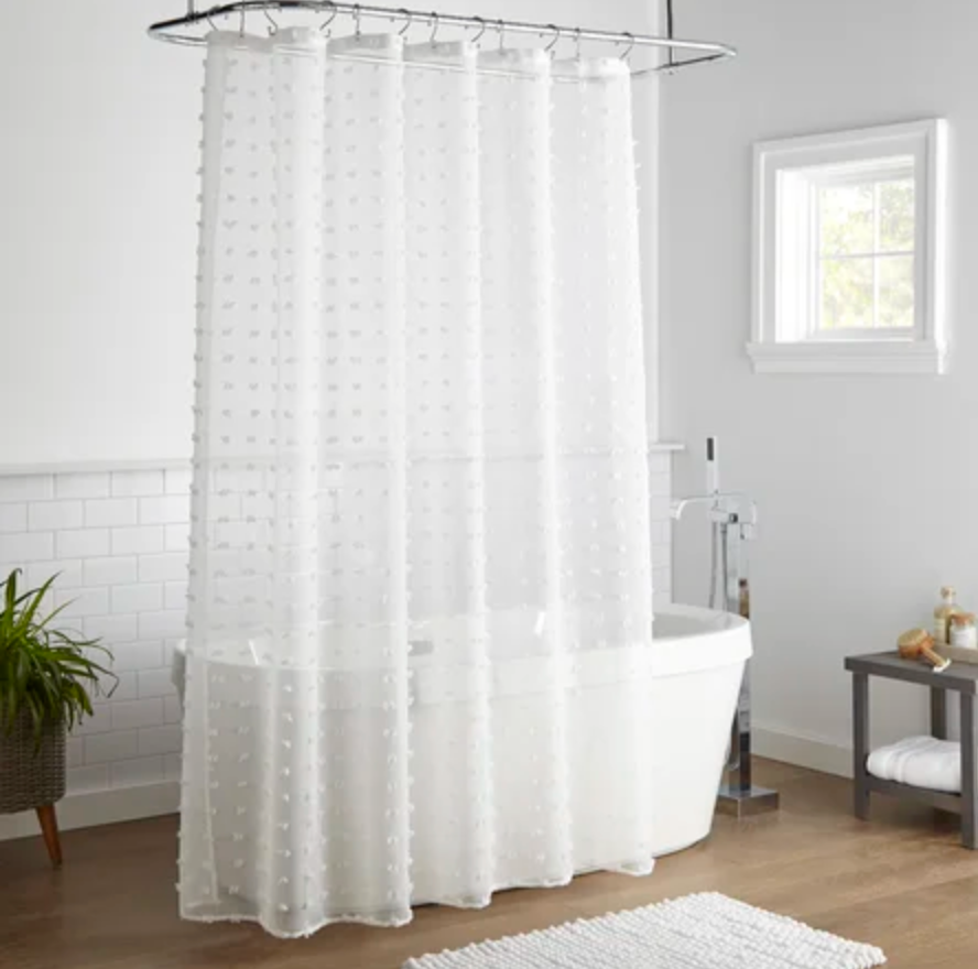 white shower curtain