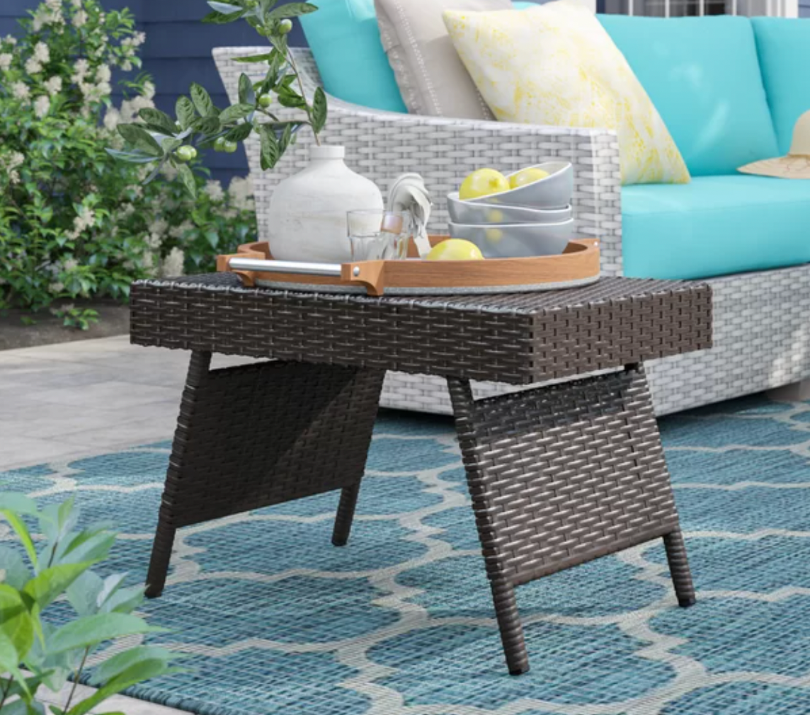 Rebello Folding Wicker Side Table