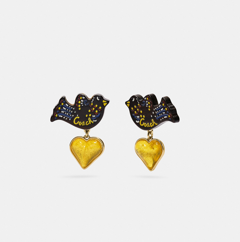 Bird Heart Earrings in black and yellow