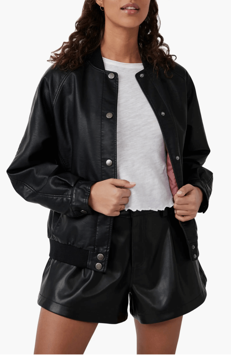 free people faux leather bomber jacket