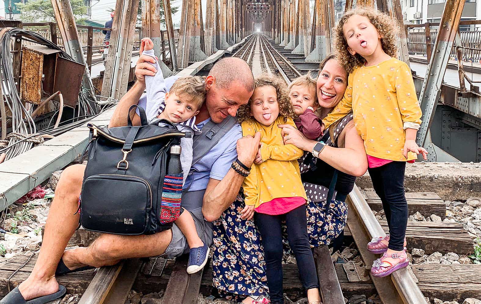 Family rocking their Rafi Nova sophisticated backpacks and accessories