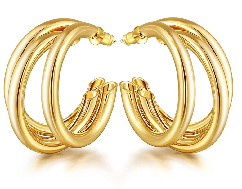 14K Gold Plated Hoop Earrings by EASYSO
