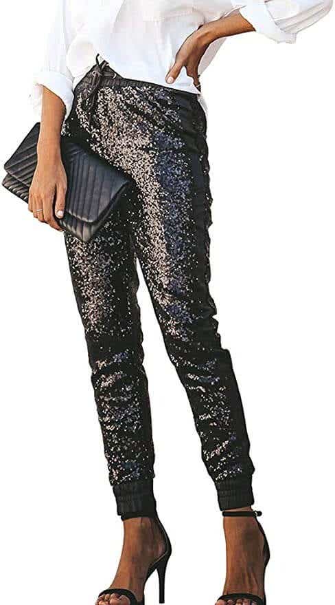 black sequin joggers