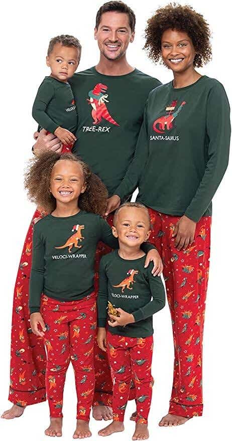 family dinosaur holiday pajamas