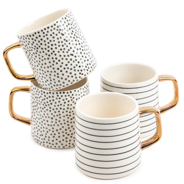 Thyme & Table Drinkware Dot & Stripe Black & White Assorted Stoneware Mugs