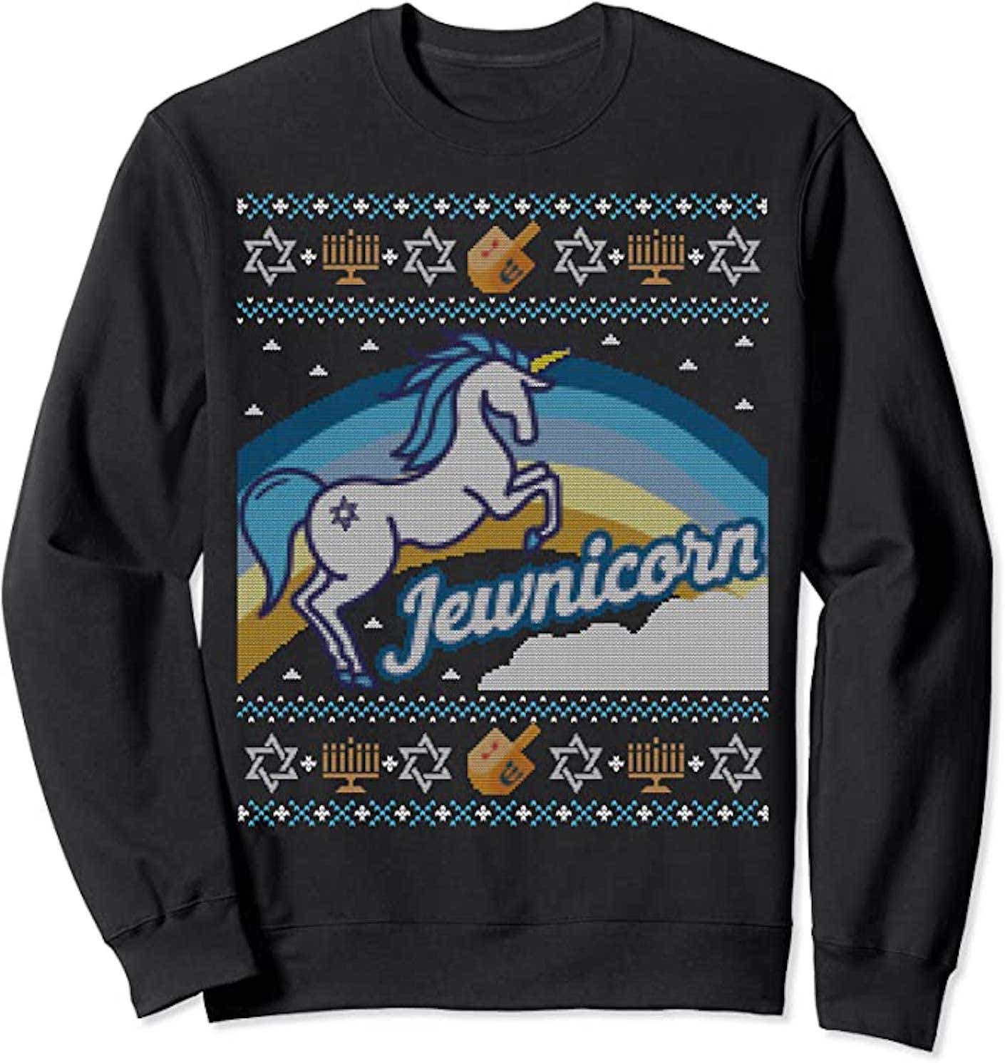 funny ugly holiday Jewnicorn sweater