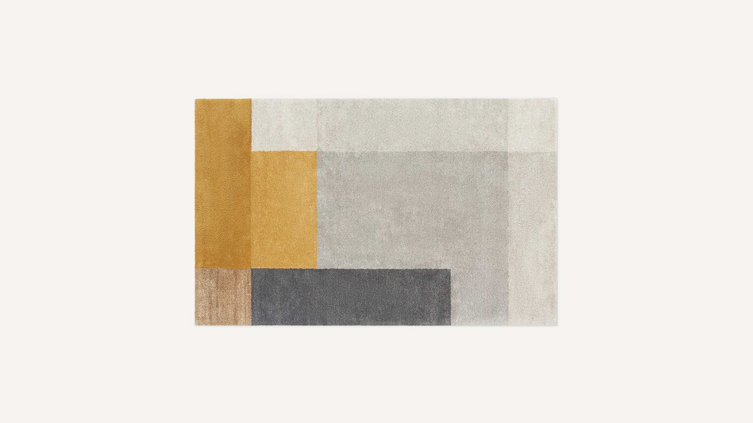color block rug from Burrow, yellow gray and white