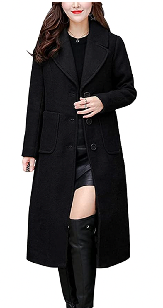 Single Breasted Mid-Length Wool Blend Coat by Chouyatou
