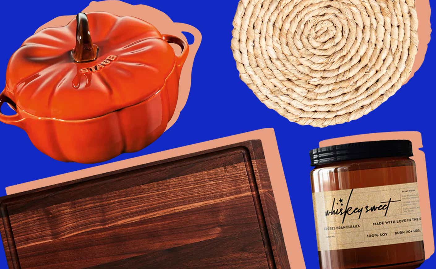 Thanksgiving home goods on blue background