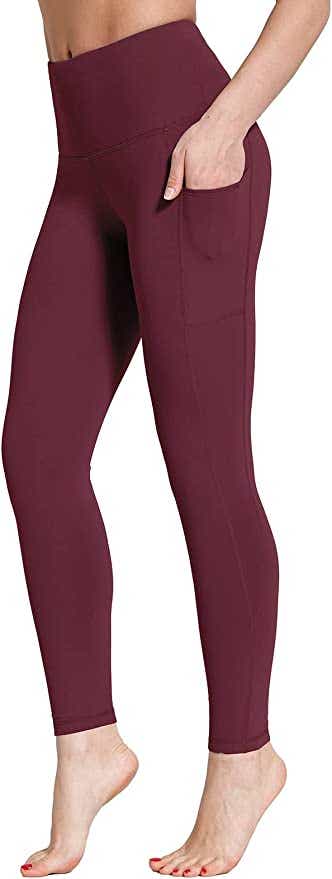 burgundy leggings on model
