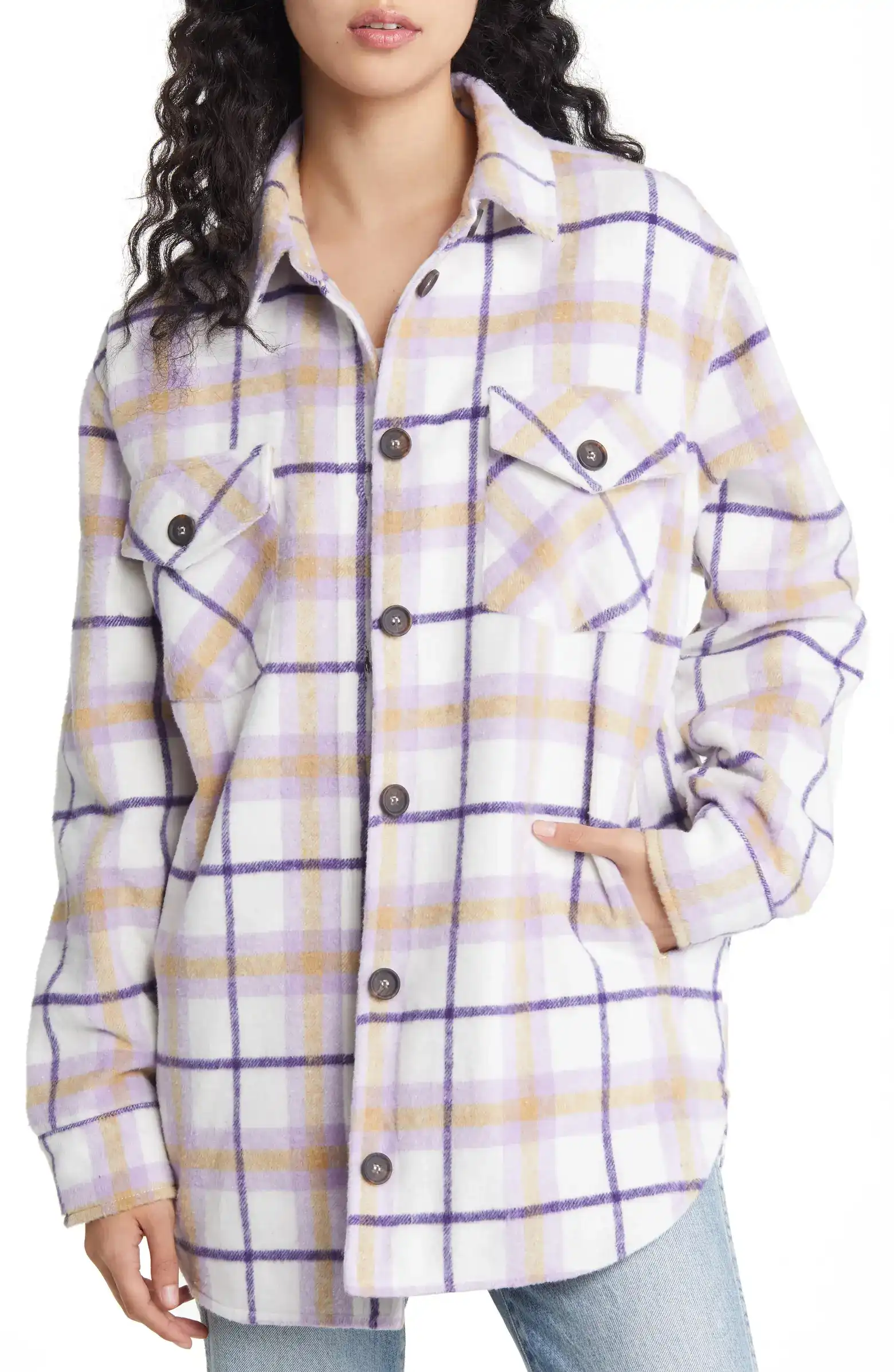 Plaid Flannel Shacket on model