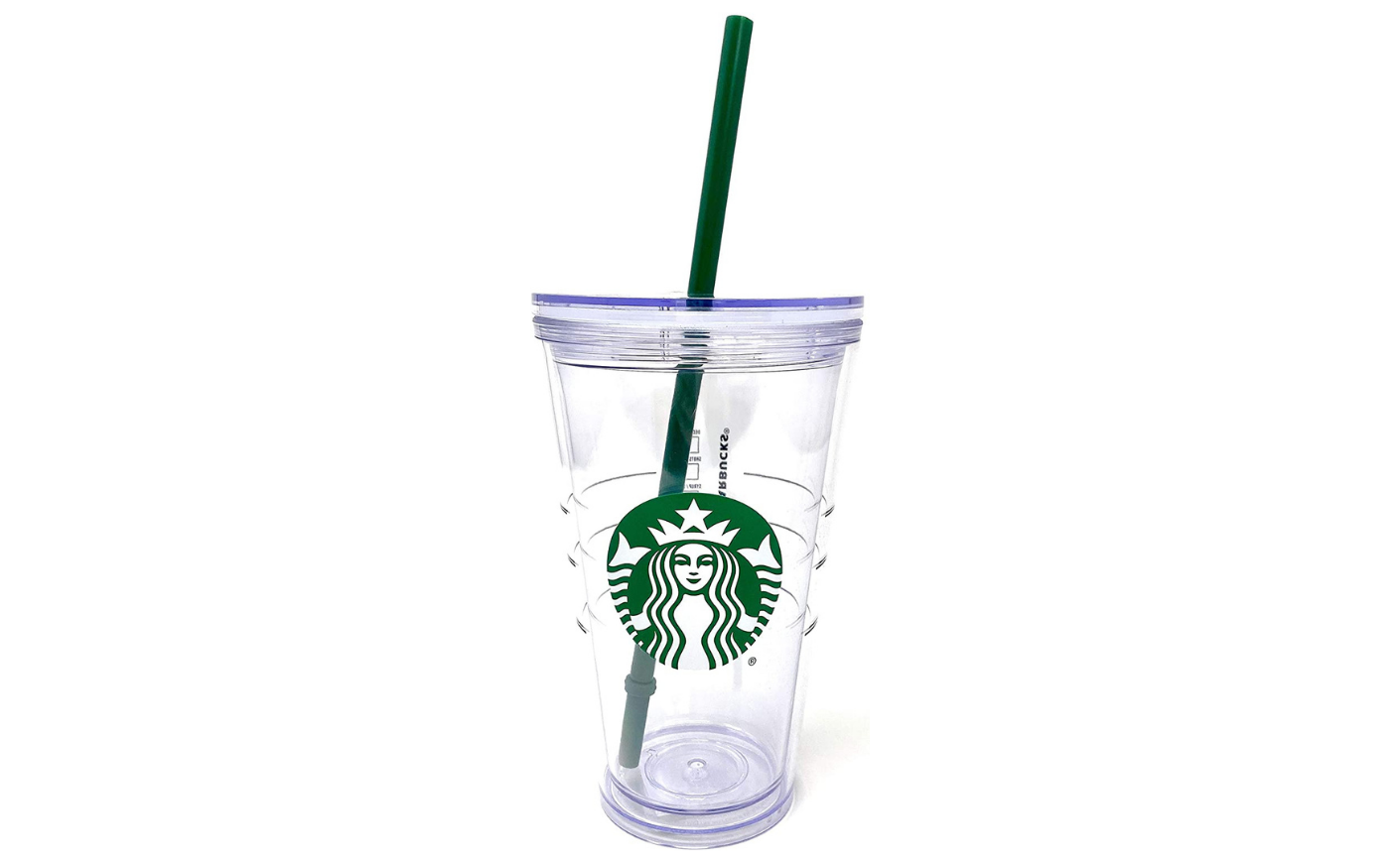 clear starbucks traveler cup with green straw