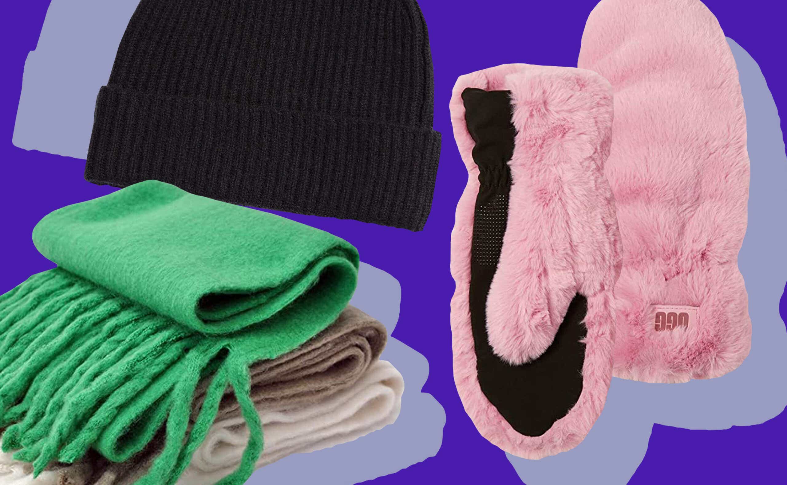 Winter Plaid Fleece Hat Gloves & Scarf Set For Women