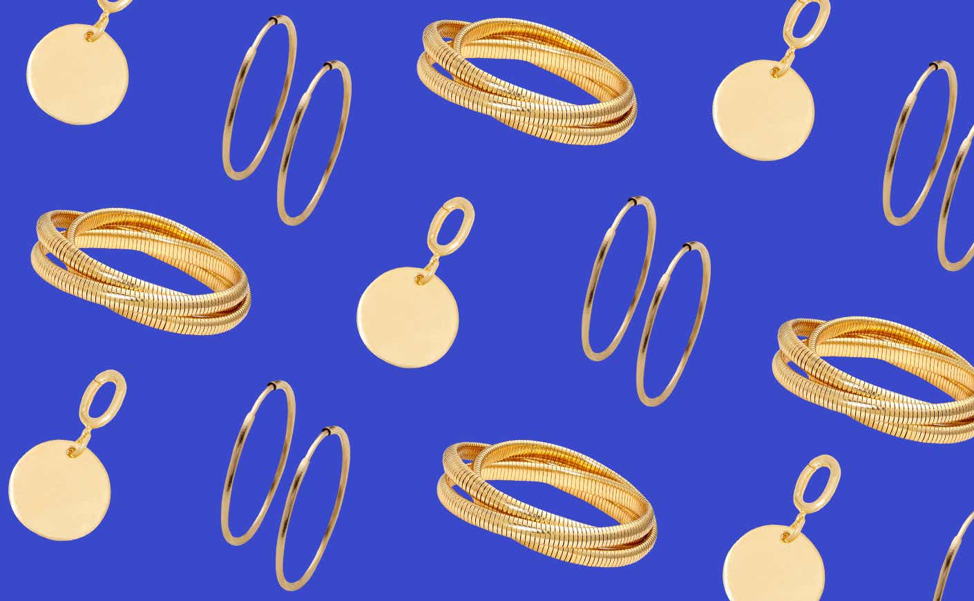 Assorted jewelry on a blue background