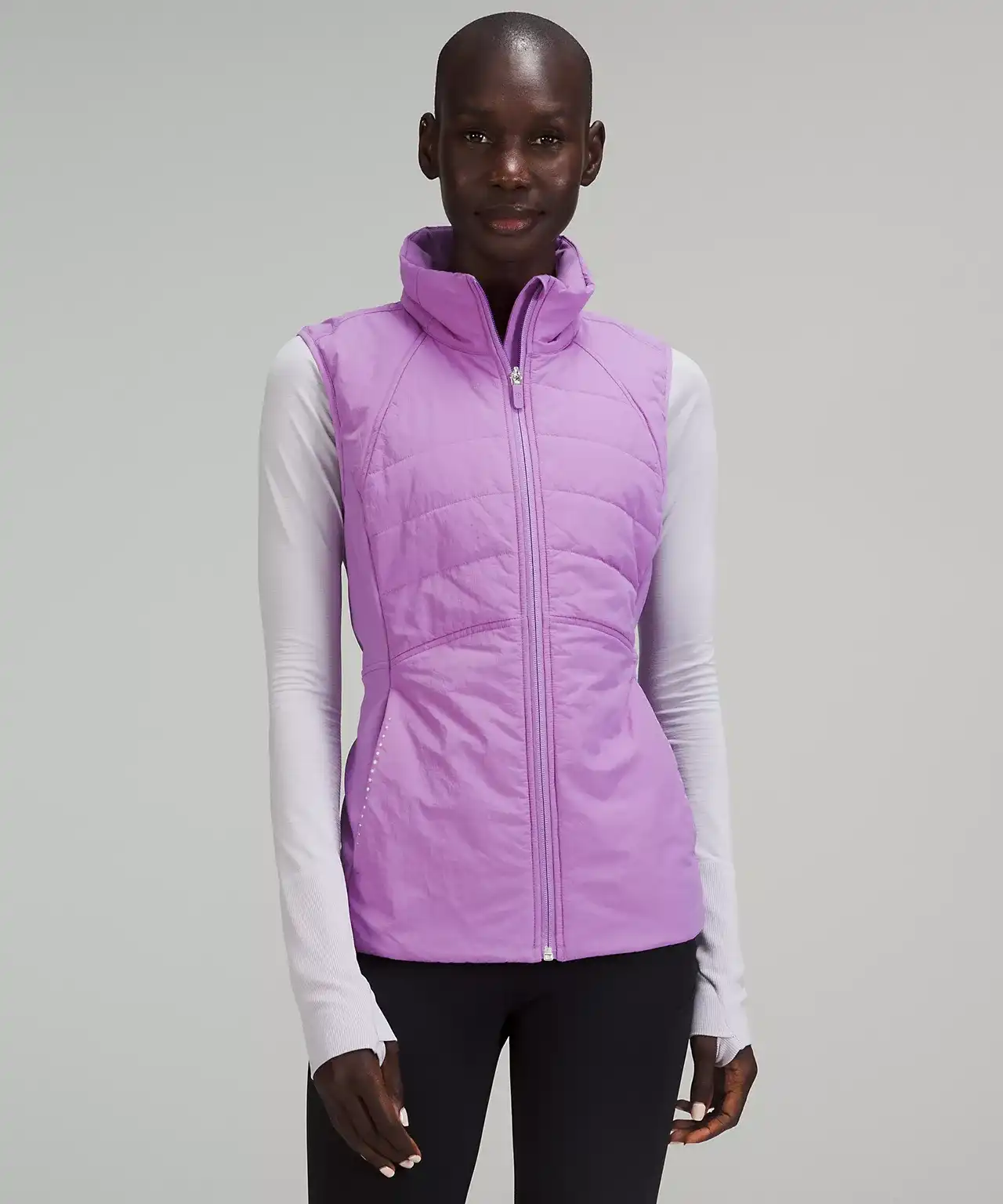 purple vest on model