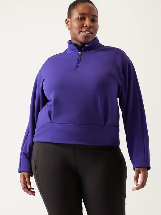 purple zip up on model