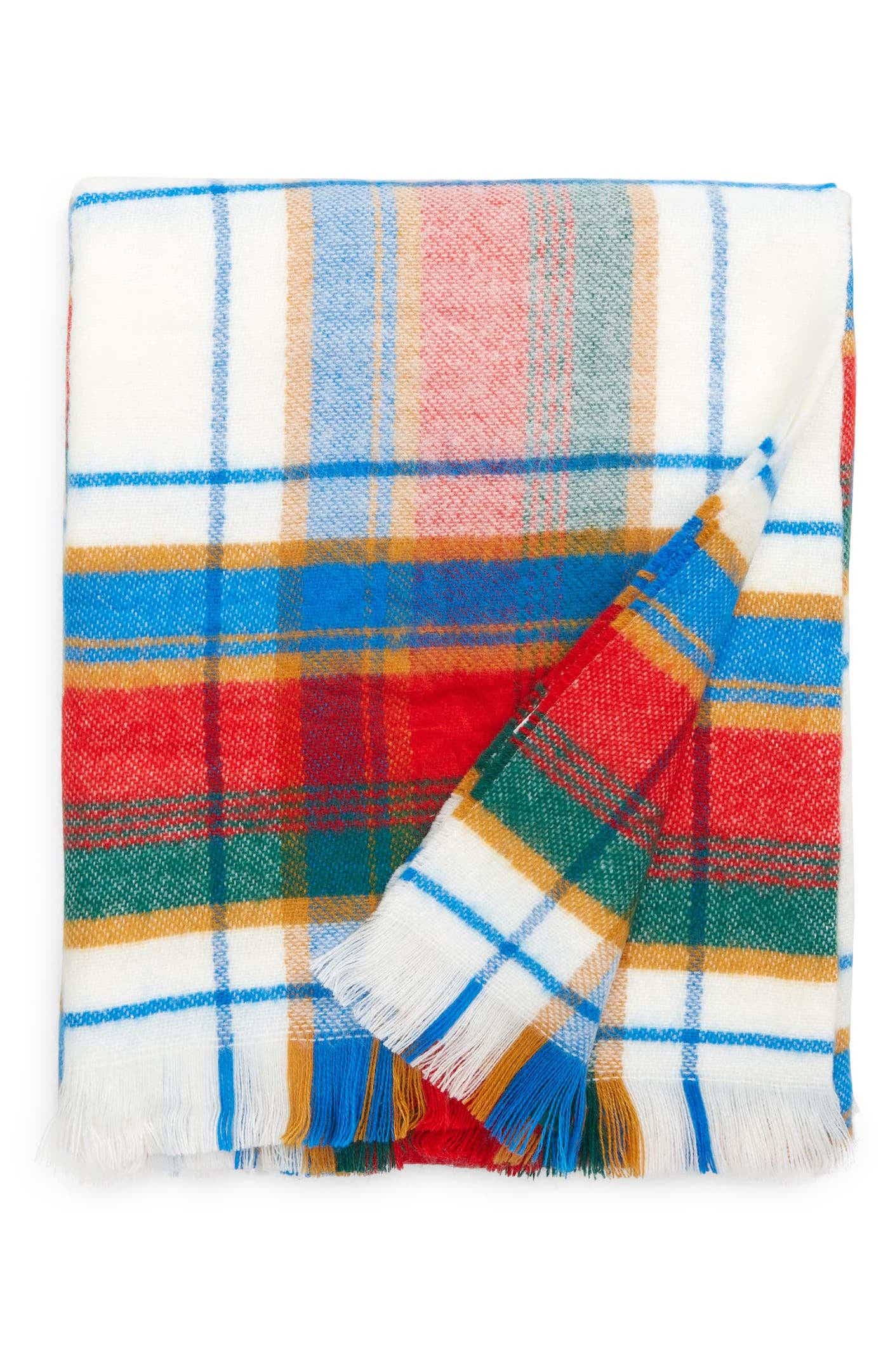 multicolored plaid throw blanket