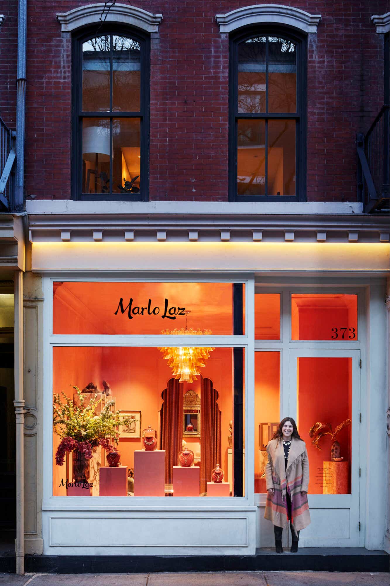 Jesse Lazowski in front of her jewelry store Marlo Laz in the west village