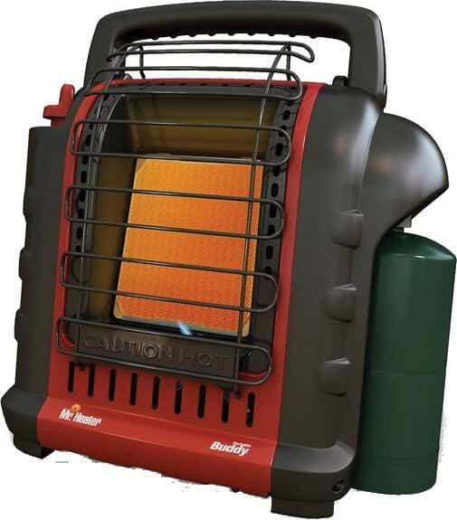 propane heater with red body and screen