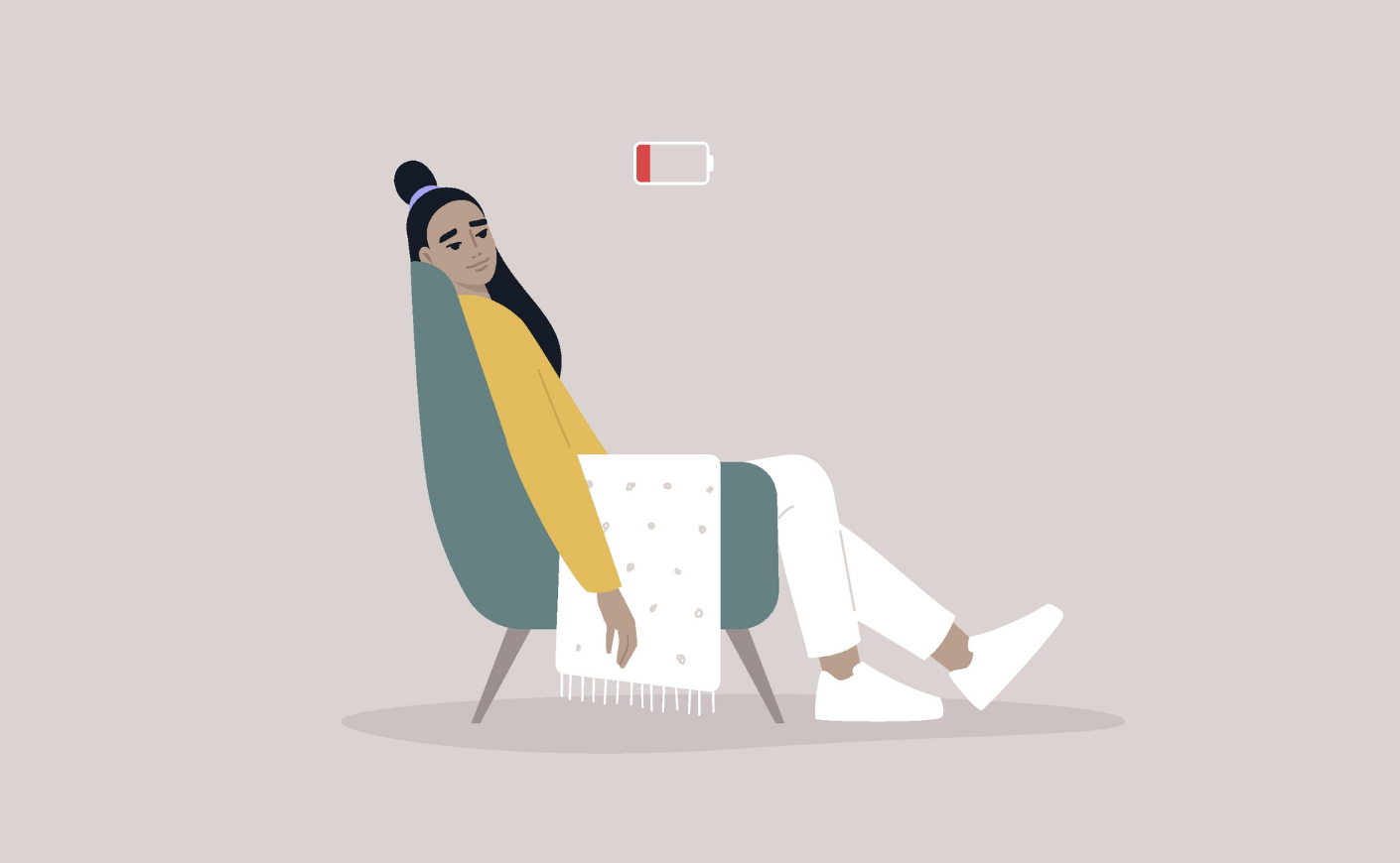 illustration of woman in chair tired