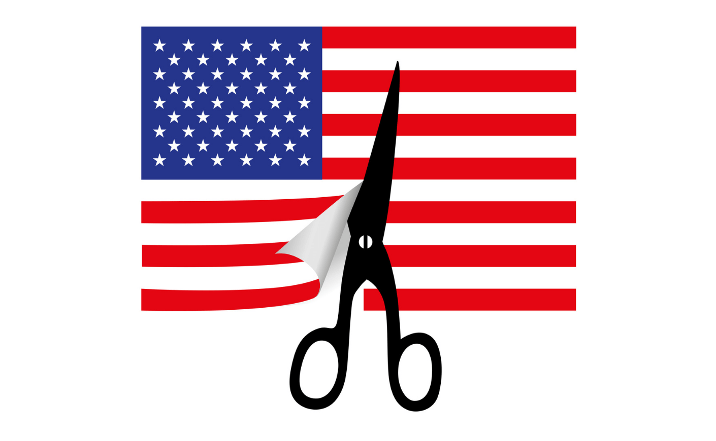 an American flag being cut in half with scissors
