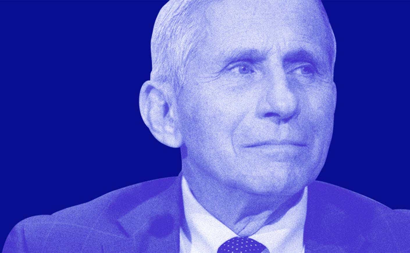 Dr Fauci face on blue background