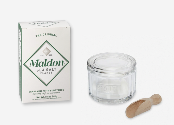 Glass Salt Pot and Maldon Salt