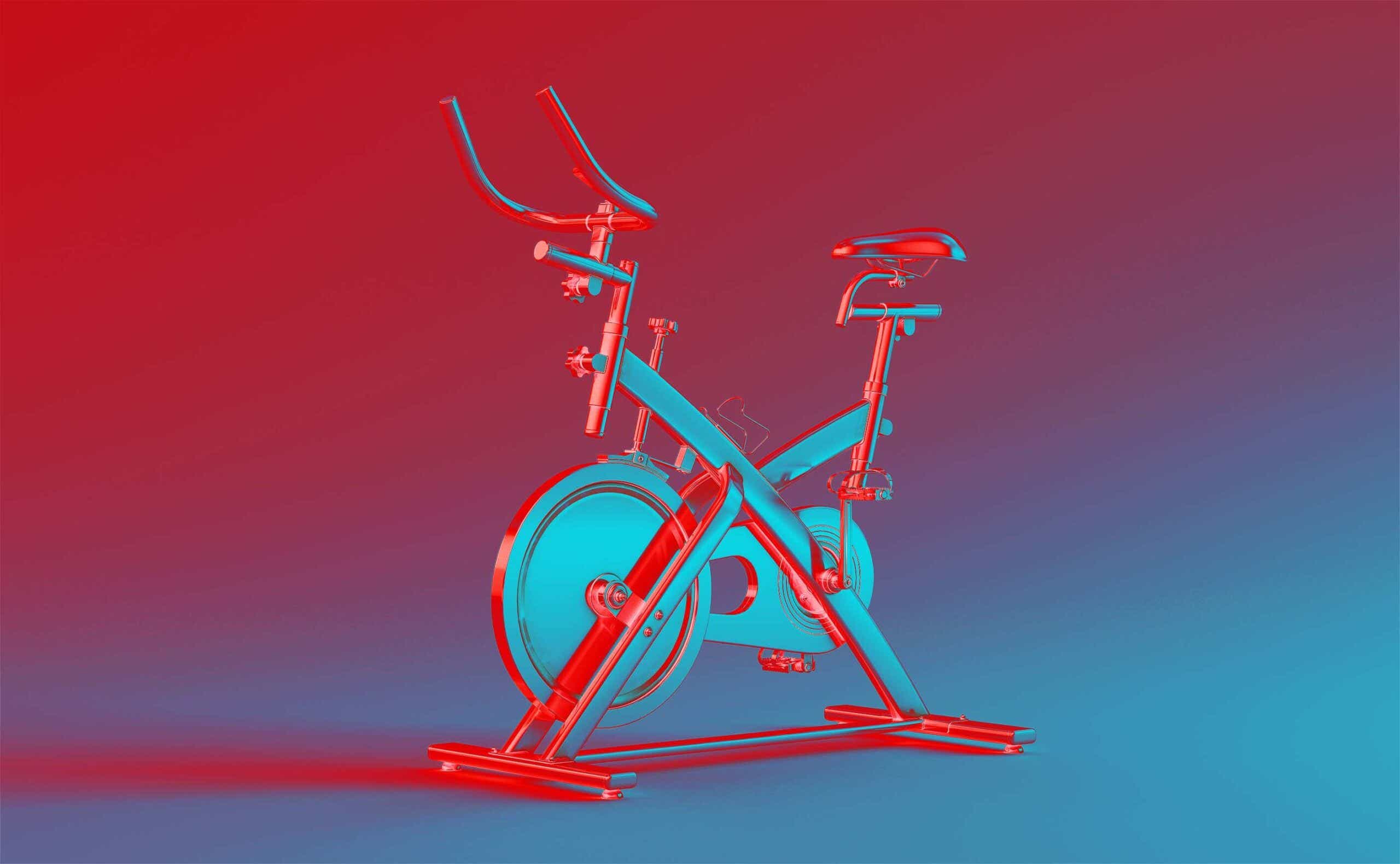 A stationary exercise bike