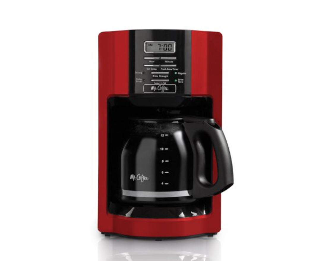 Mr. Coffee 12 Cup Programmable Coffee Maker, Rapid Brew, Red
