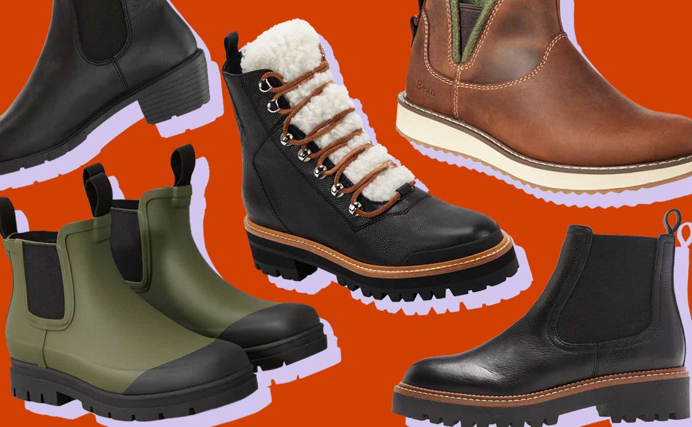 winter ankle boots on orange background