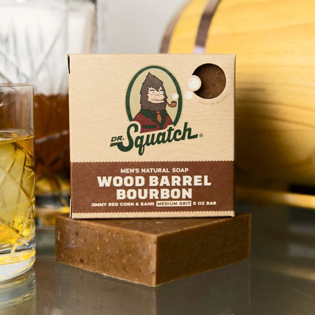 dr. squatch wood barrel bourbon soap