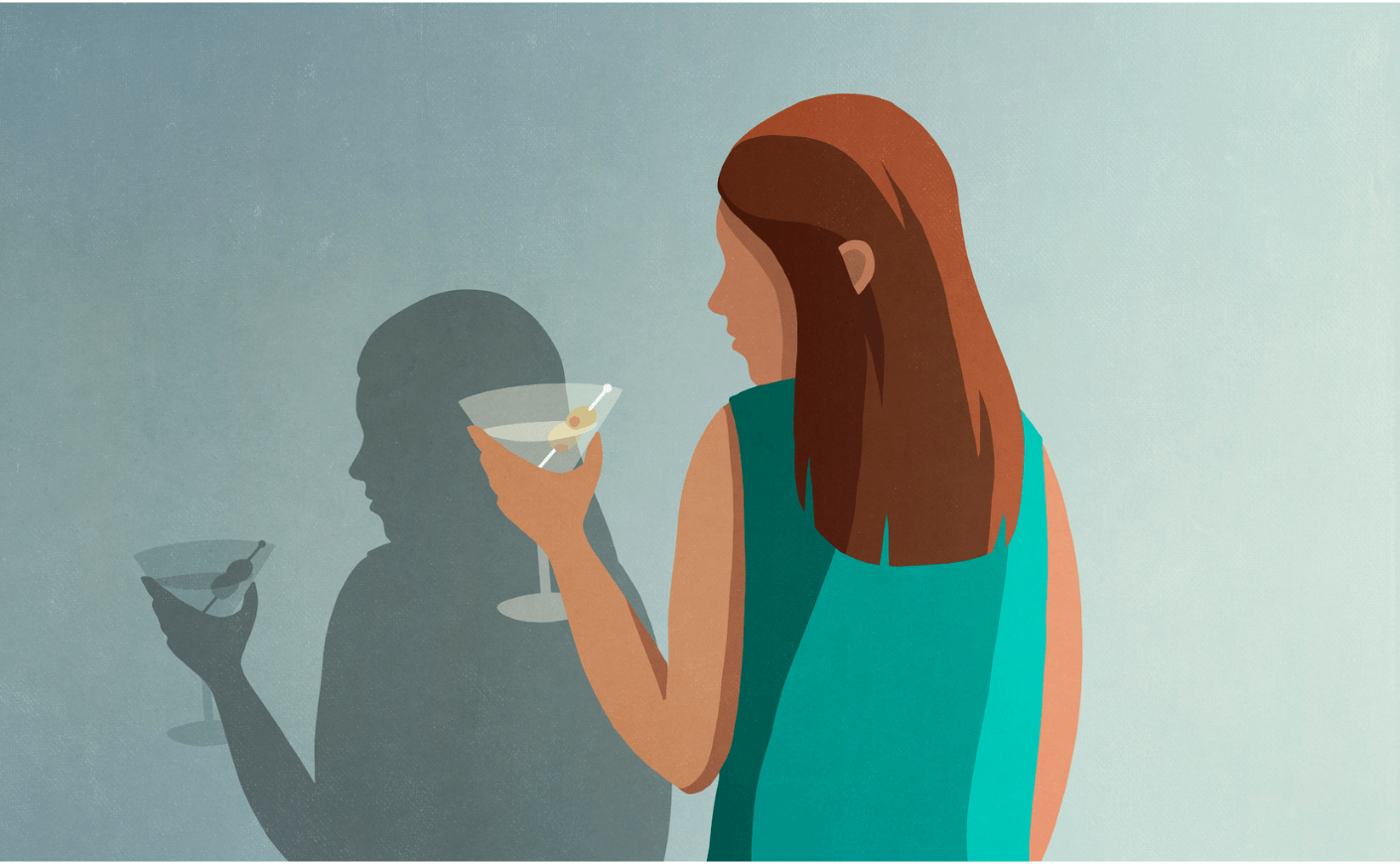 illustration of woman holding martini