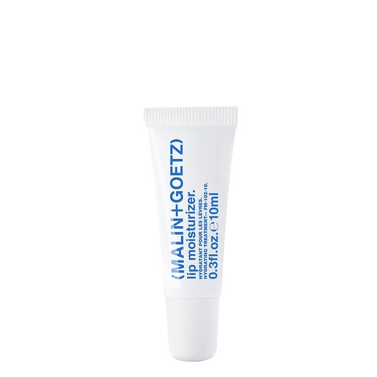lip moisturizer in white tube with blue text