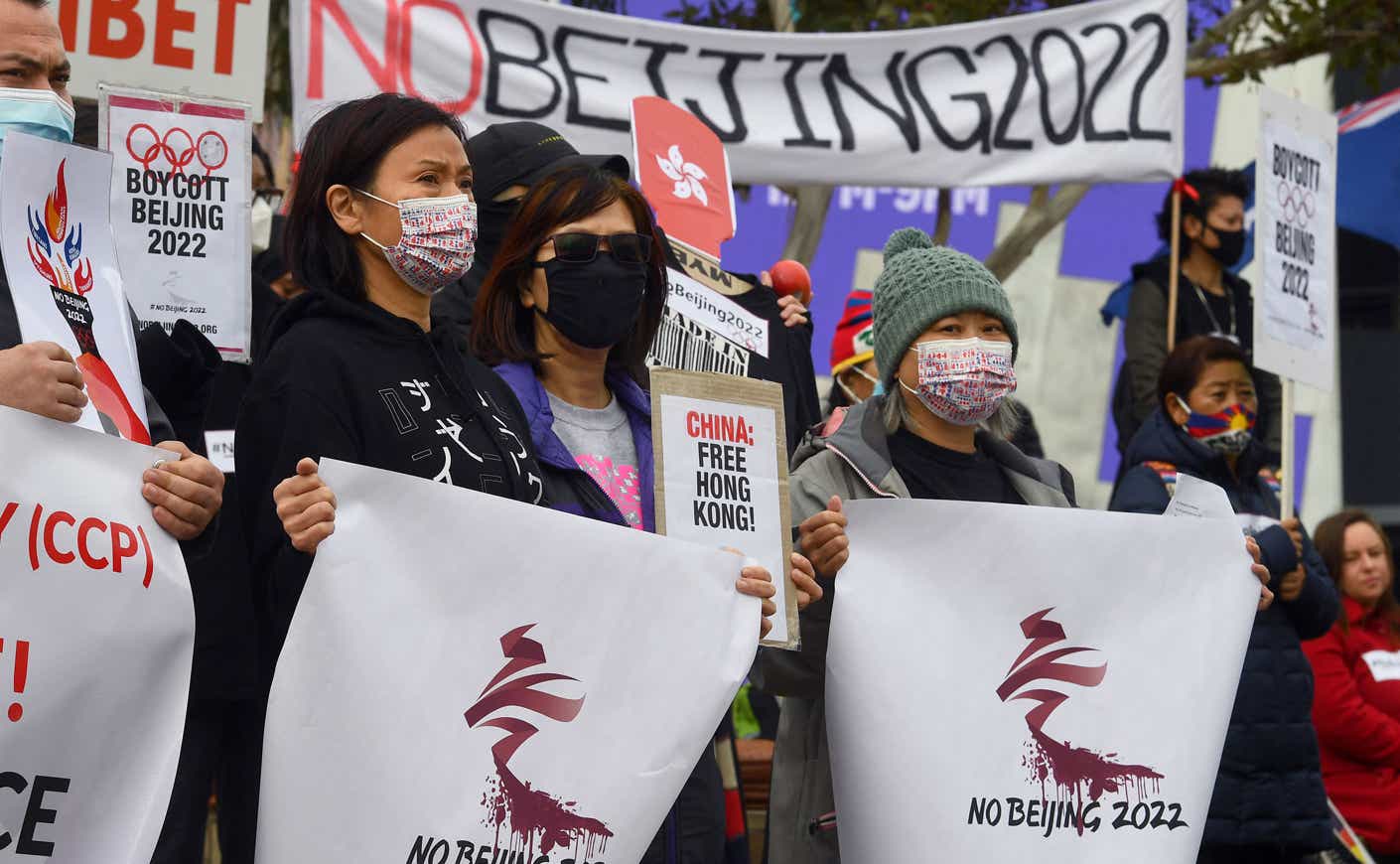 protesters calling for a boycott of the Beijing Olympics
