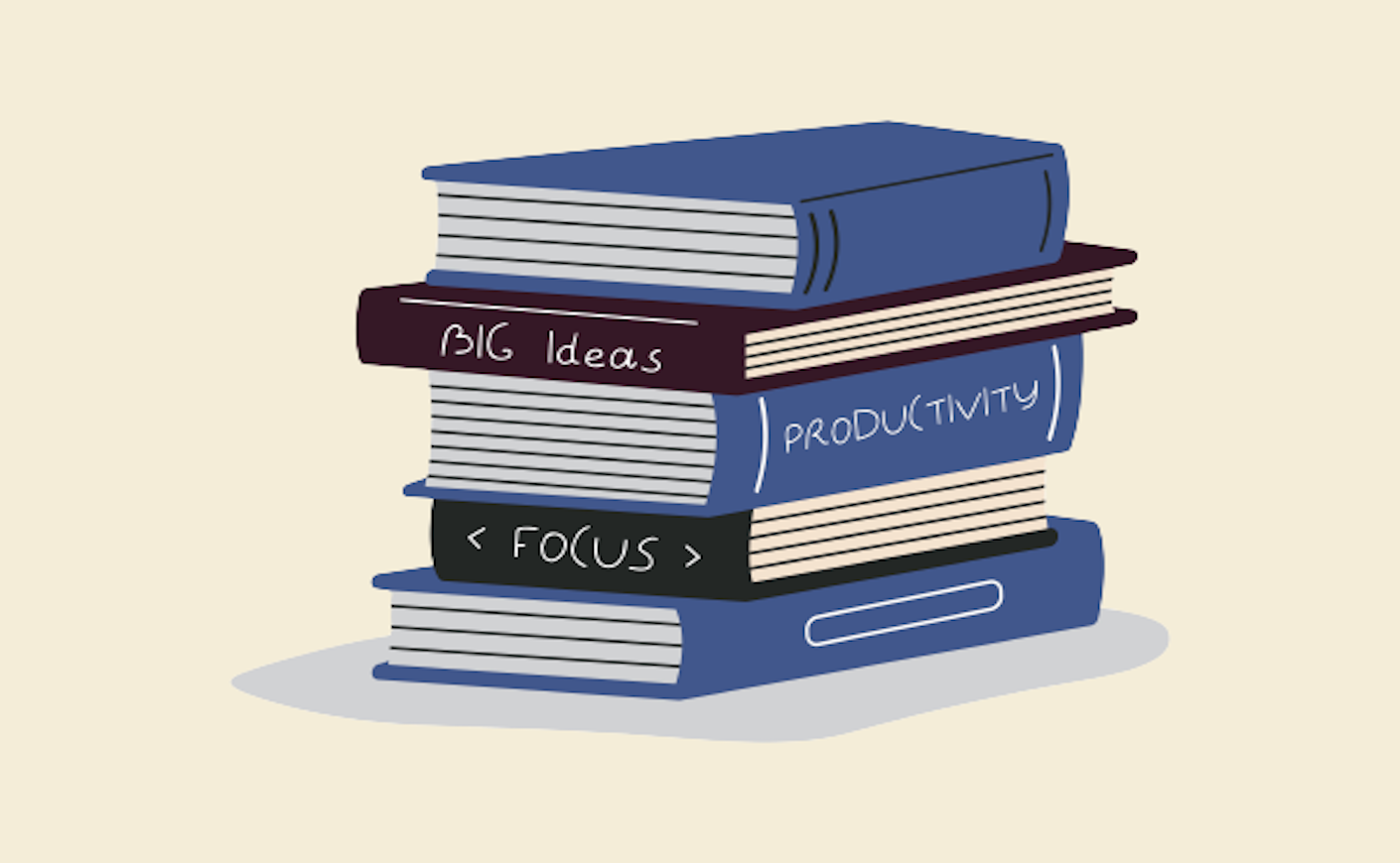 illustration of a pile of books about productivity