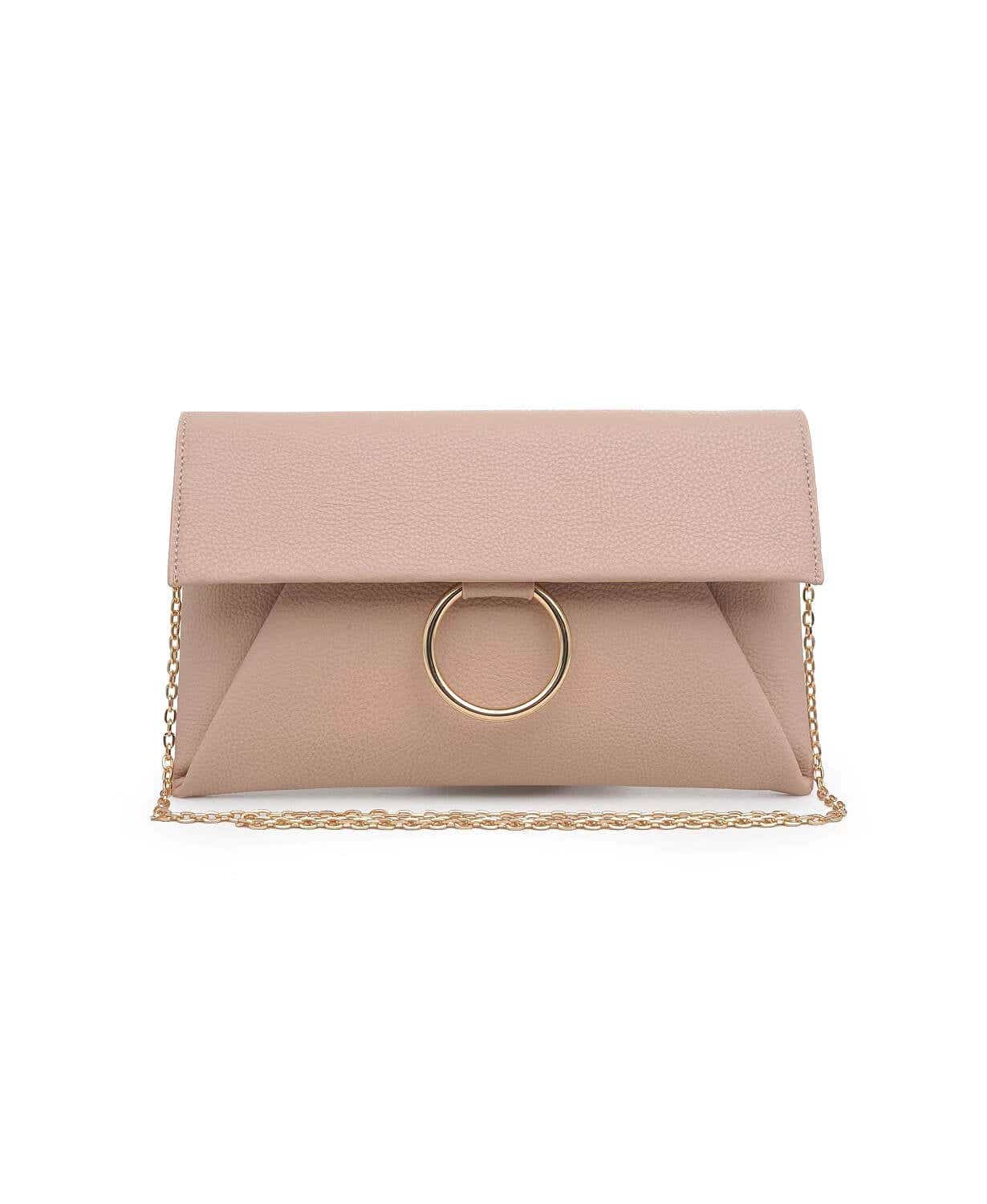nude clutch with gold details