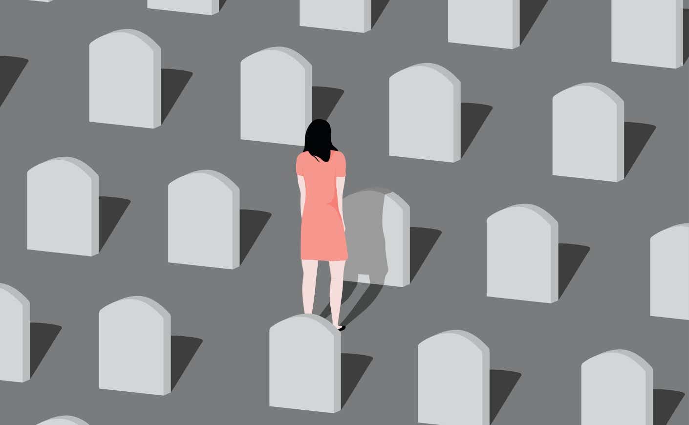 Illustration of a woman in a graveyard