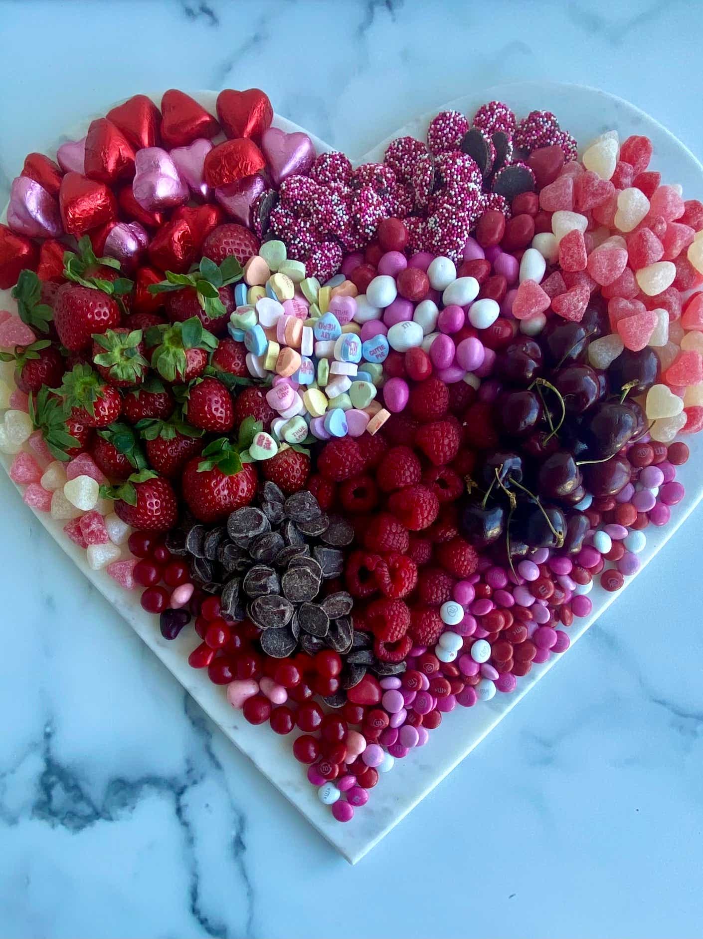 heart platter with assorted candy