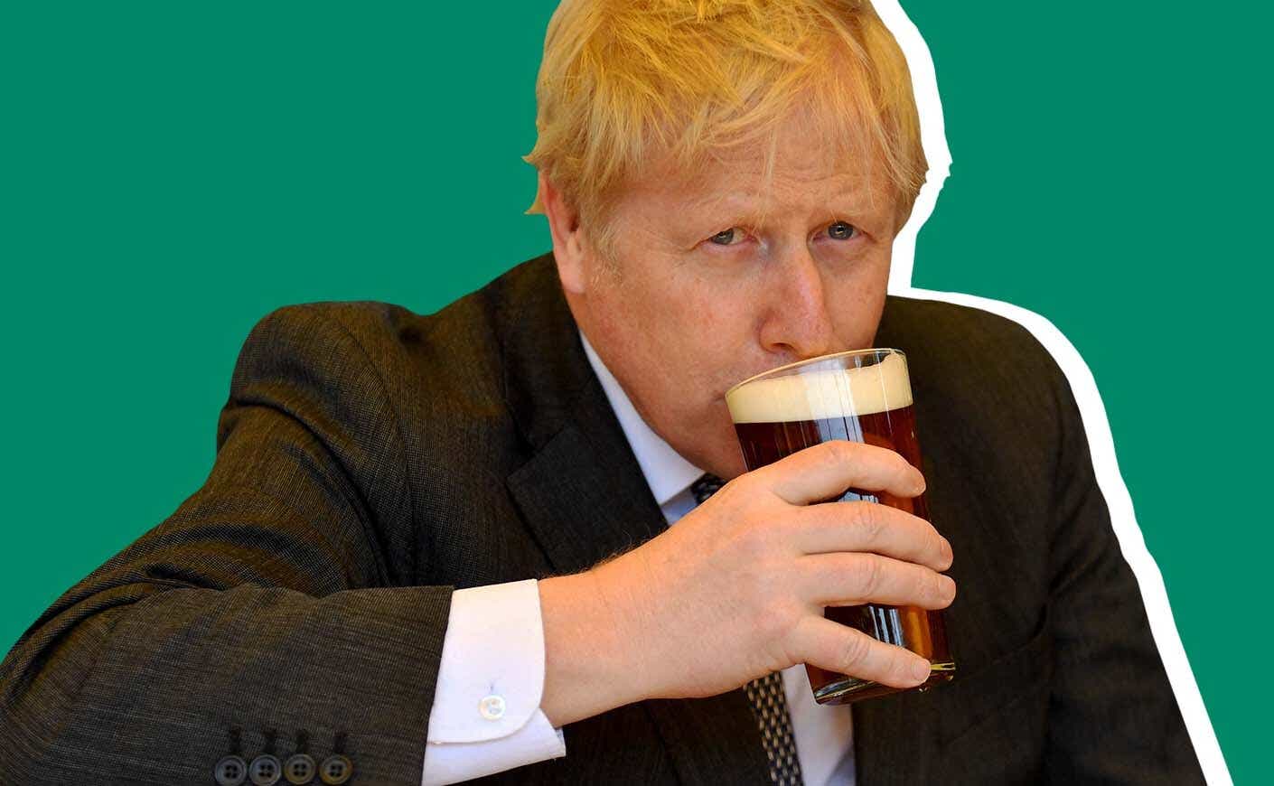 Boris Johnson drinking a beer