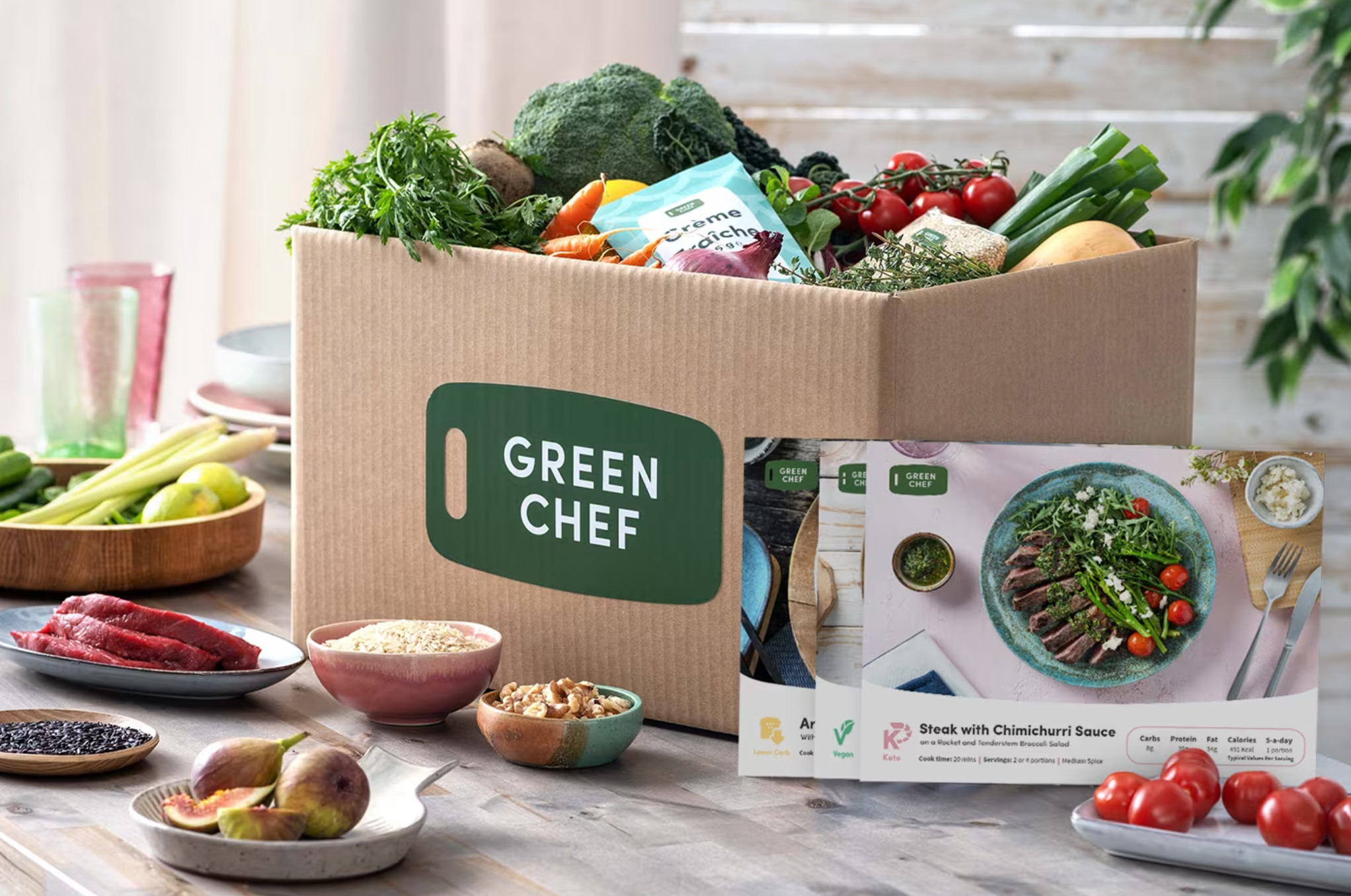 Green Chef meal kit box on a table