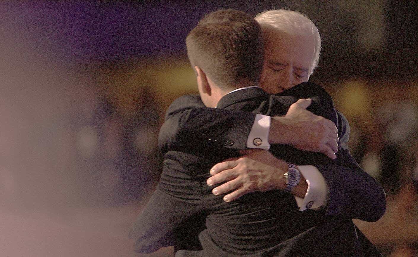 President Biden hugging his late son Beau Biden