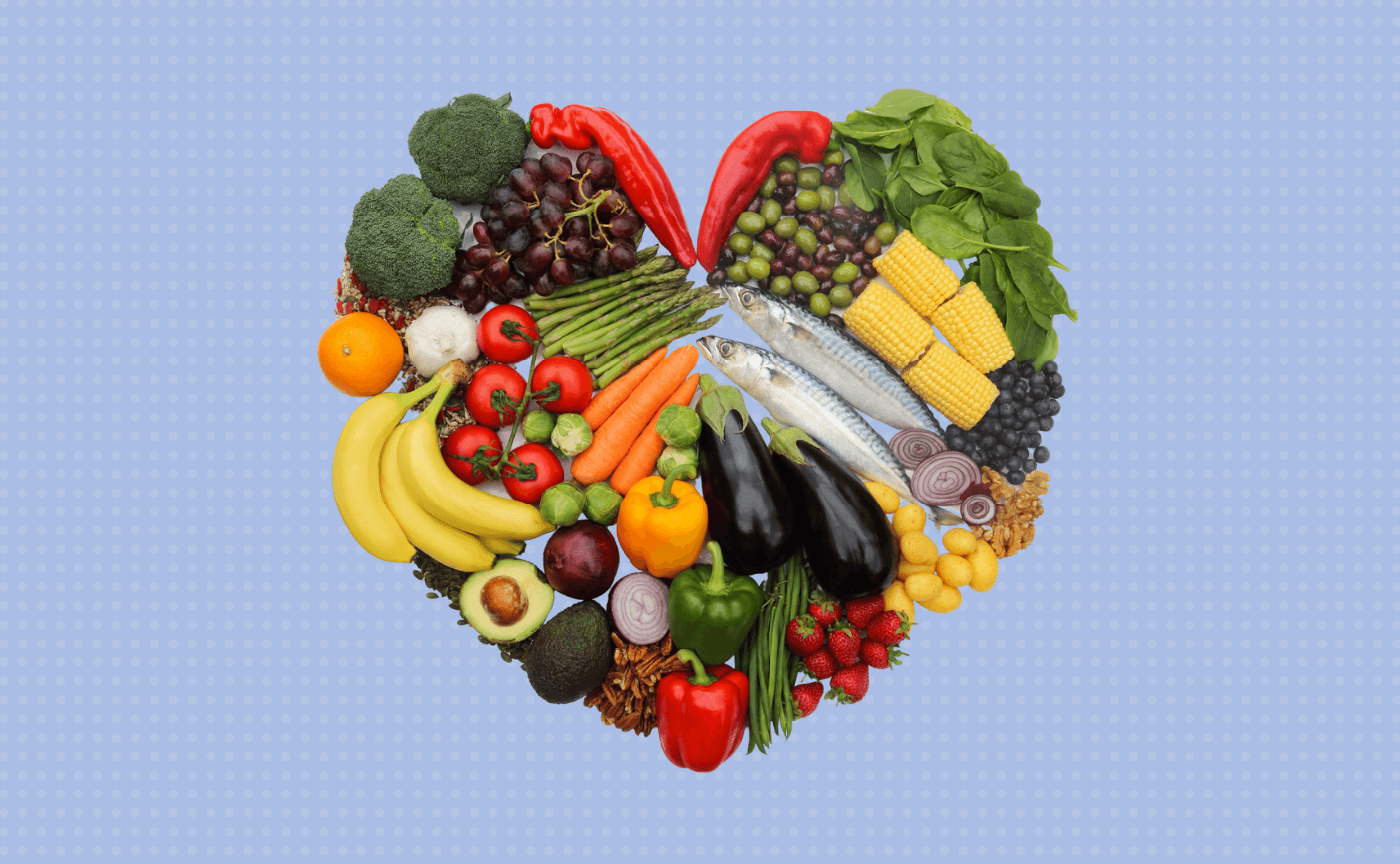 a heart made from fruits and vegetables
