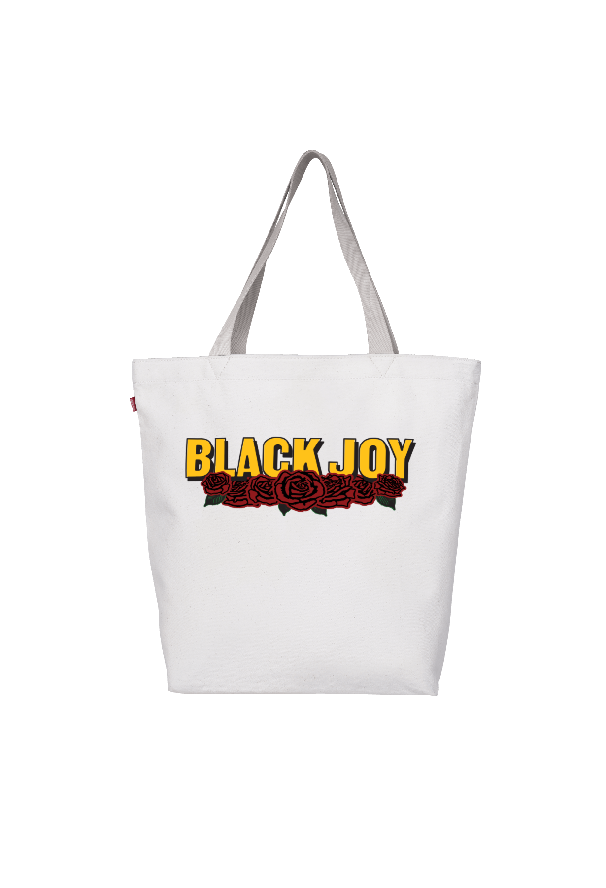 tote back with black joy graphic