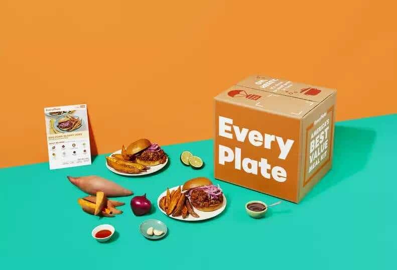 everyplate meal kit on teal background