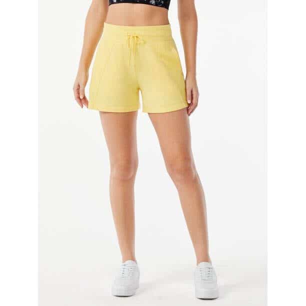 yellow shorts on model