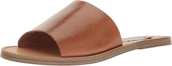 slide sandal with brown leather upper